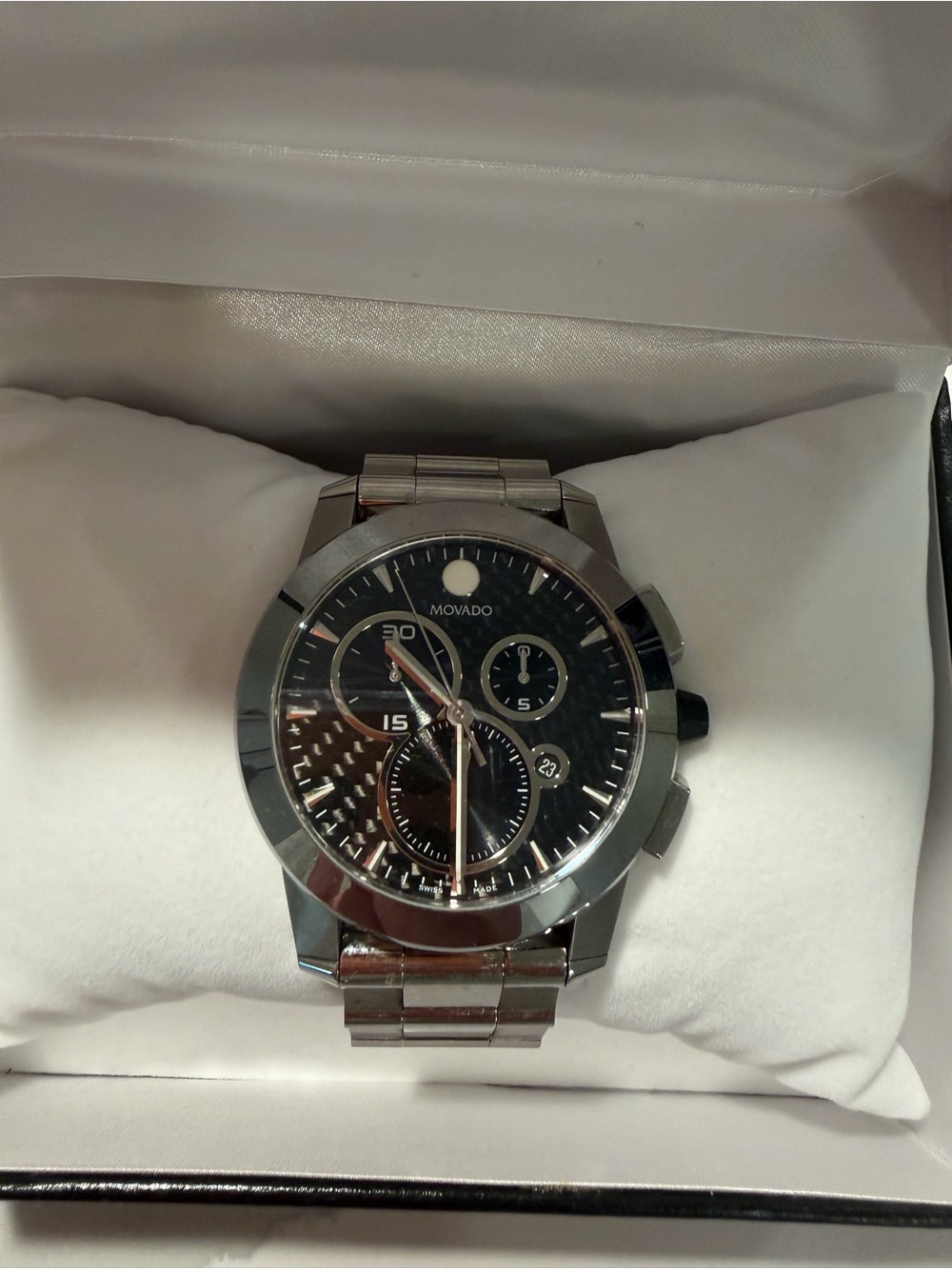Movado Men's Stainless Steel Black Dial Vizio Chronograph Watch